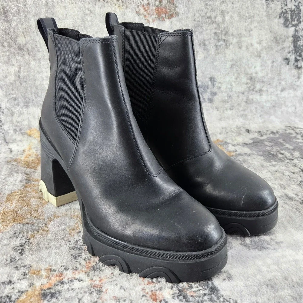 Sorel Brex Waterproof Platform Block Heel Chelsea Boots Womens 9.5 Black Winter